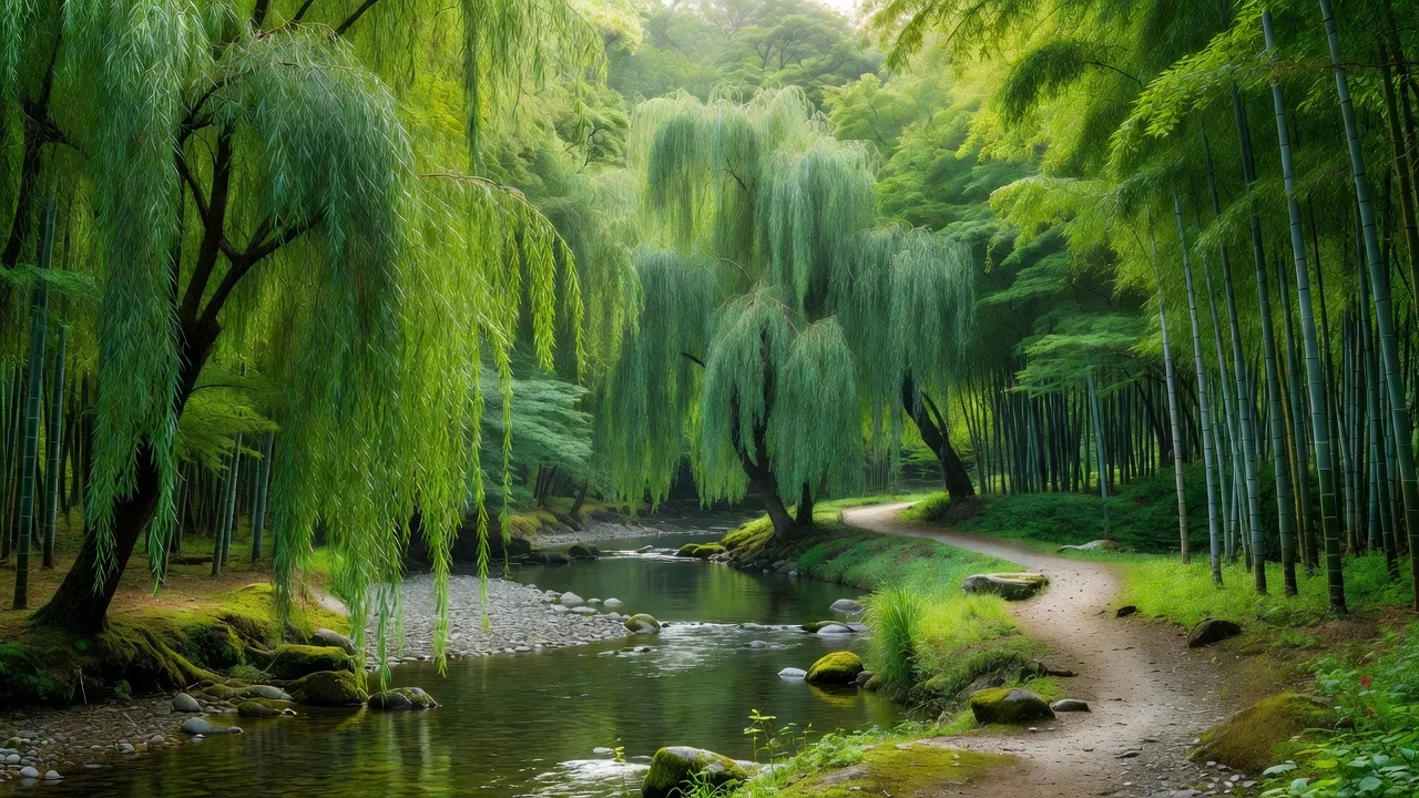 竹と柳が混じり合う林 — a grove where bamboo and willow grow together