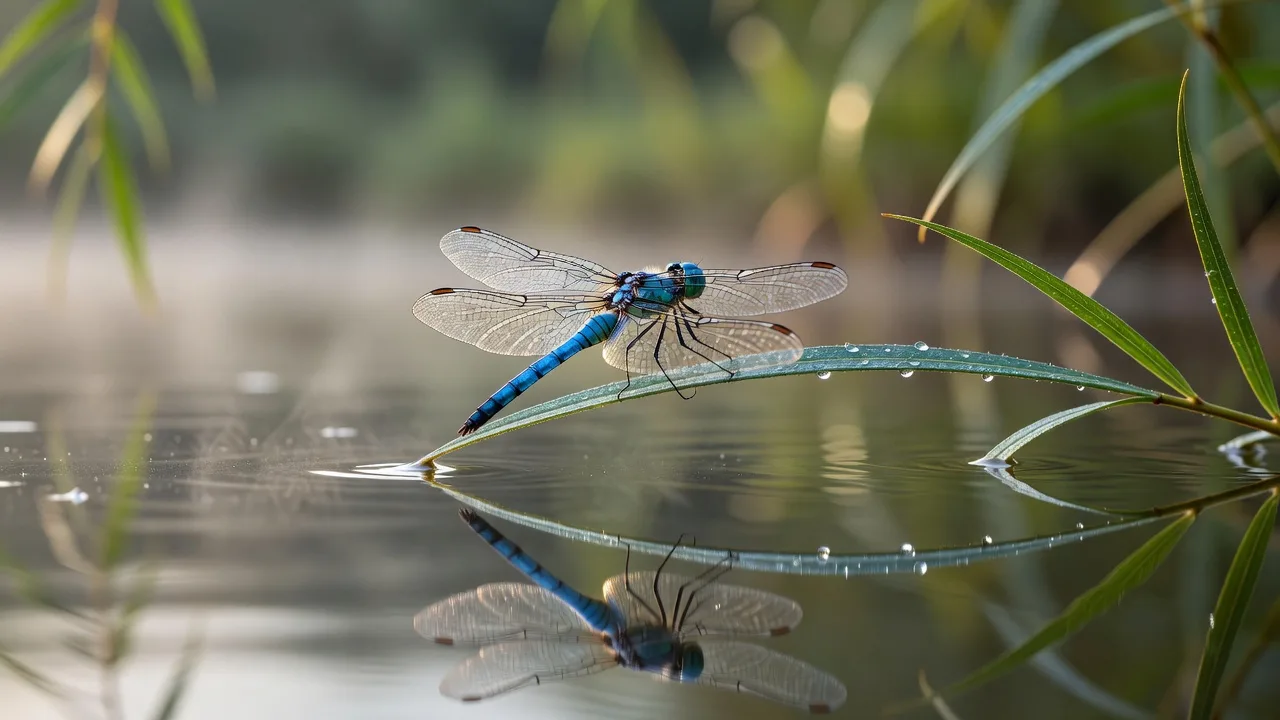柳の葉にとまる蜻蛉 — a dragonfly resting on a willow leaf
