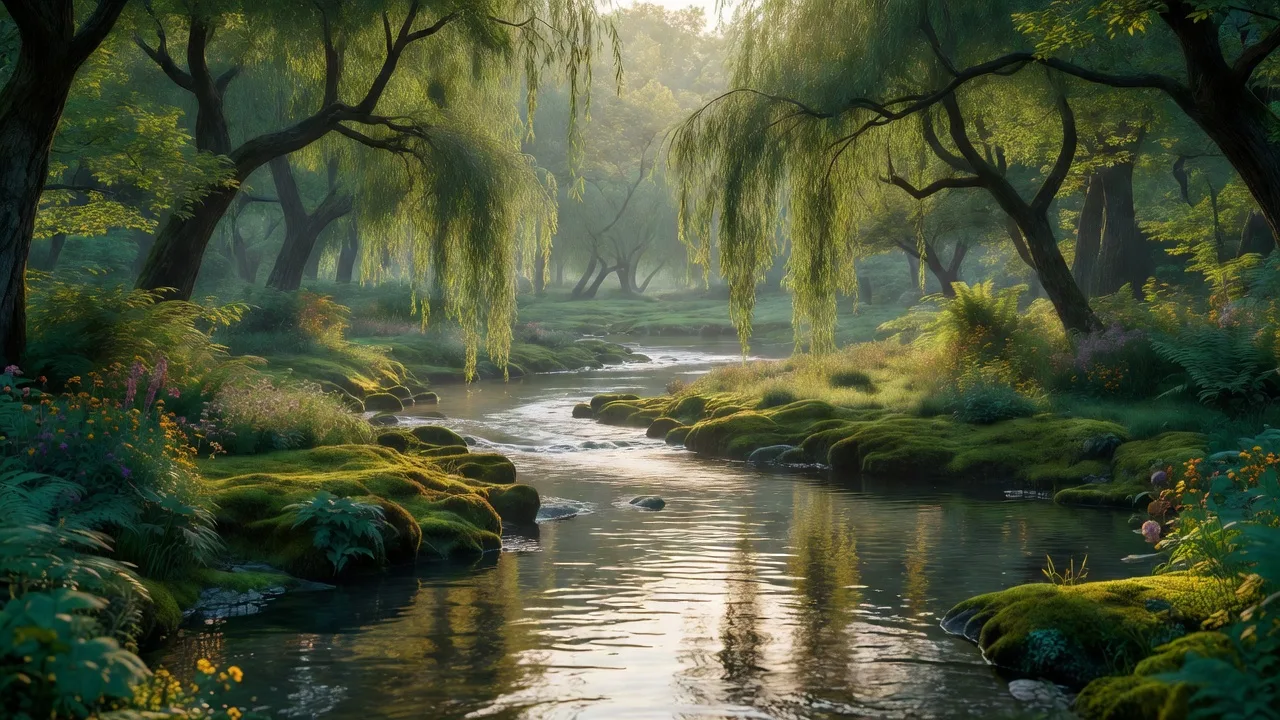 柳の下を流れるさざ波 — gentle ripples on the stream beneath the willows
