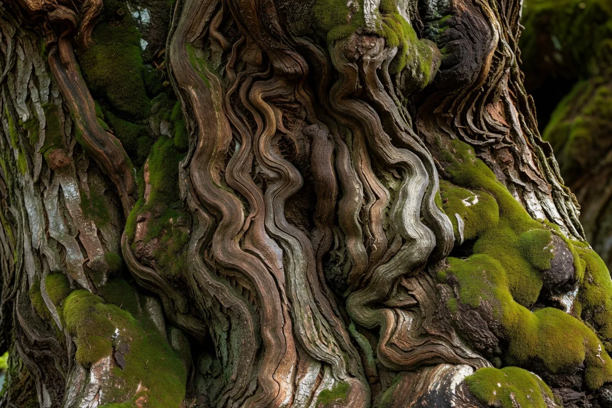 庭園の歴史 — texture of an old willow trunk, symbol of the grove's history