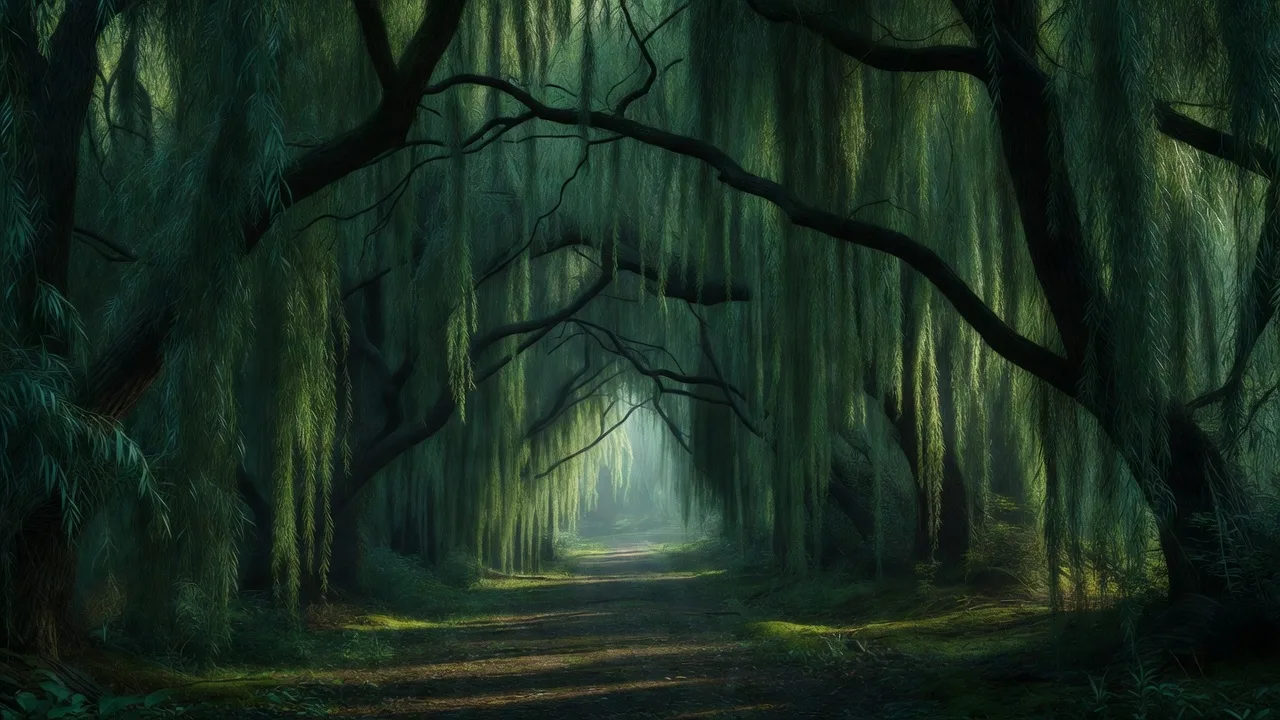 柳の枝が作るトンネルの小径 — a path enclosed by a tunnel of willow branches